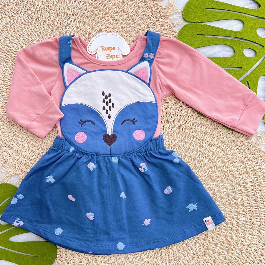 Conj. Blusa Manga Longa e Salopete Raposinha - Rose e Azul 
